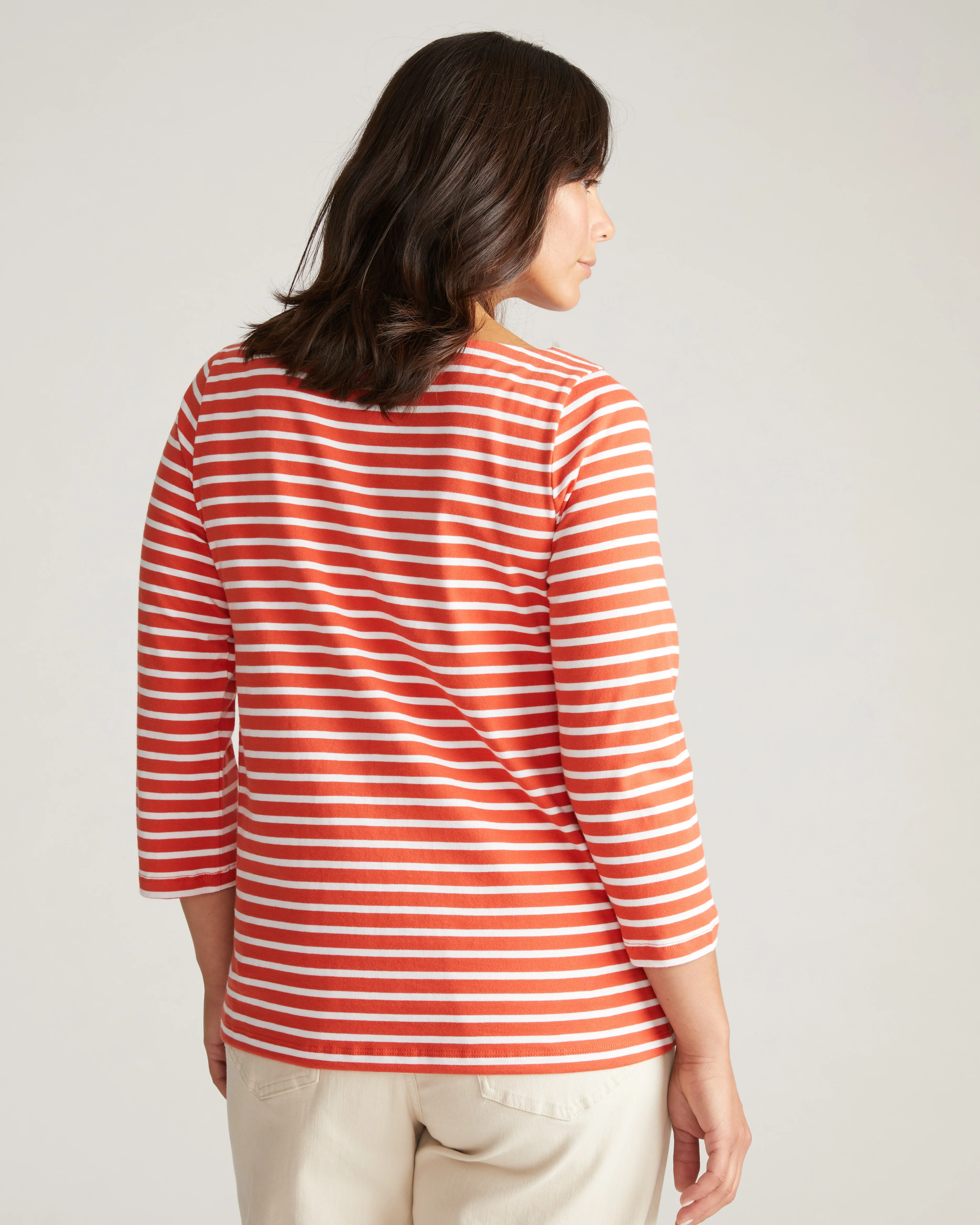 Belle Breton Stripe Jersey Tee - Coral Reef/White Stripe - Image 5
