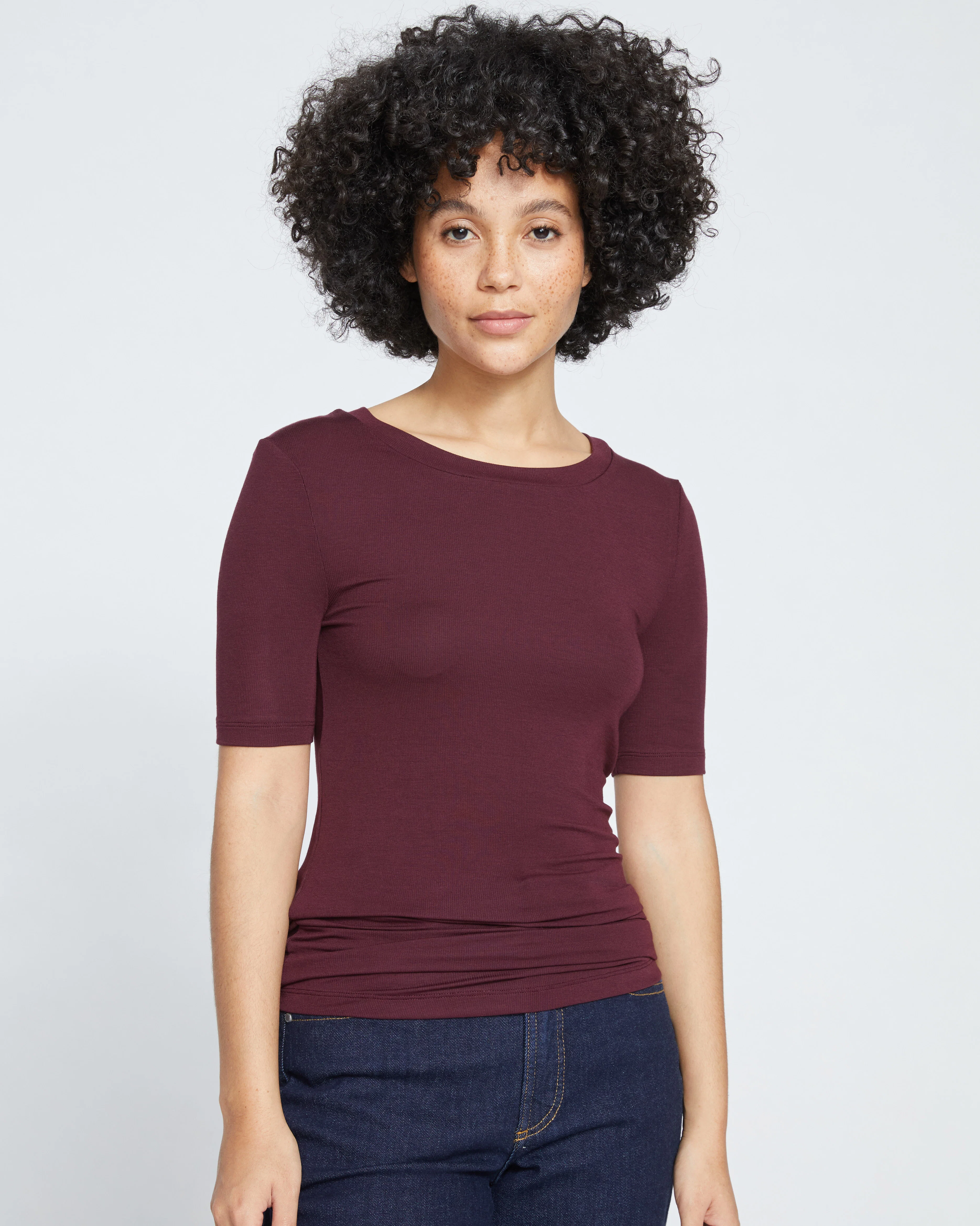 Cloud Rib Short Sleeve Crew Neck Tee - Black Cherry - Image 4