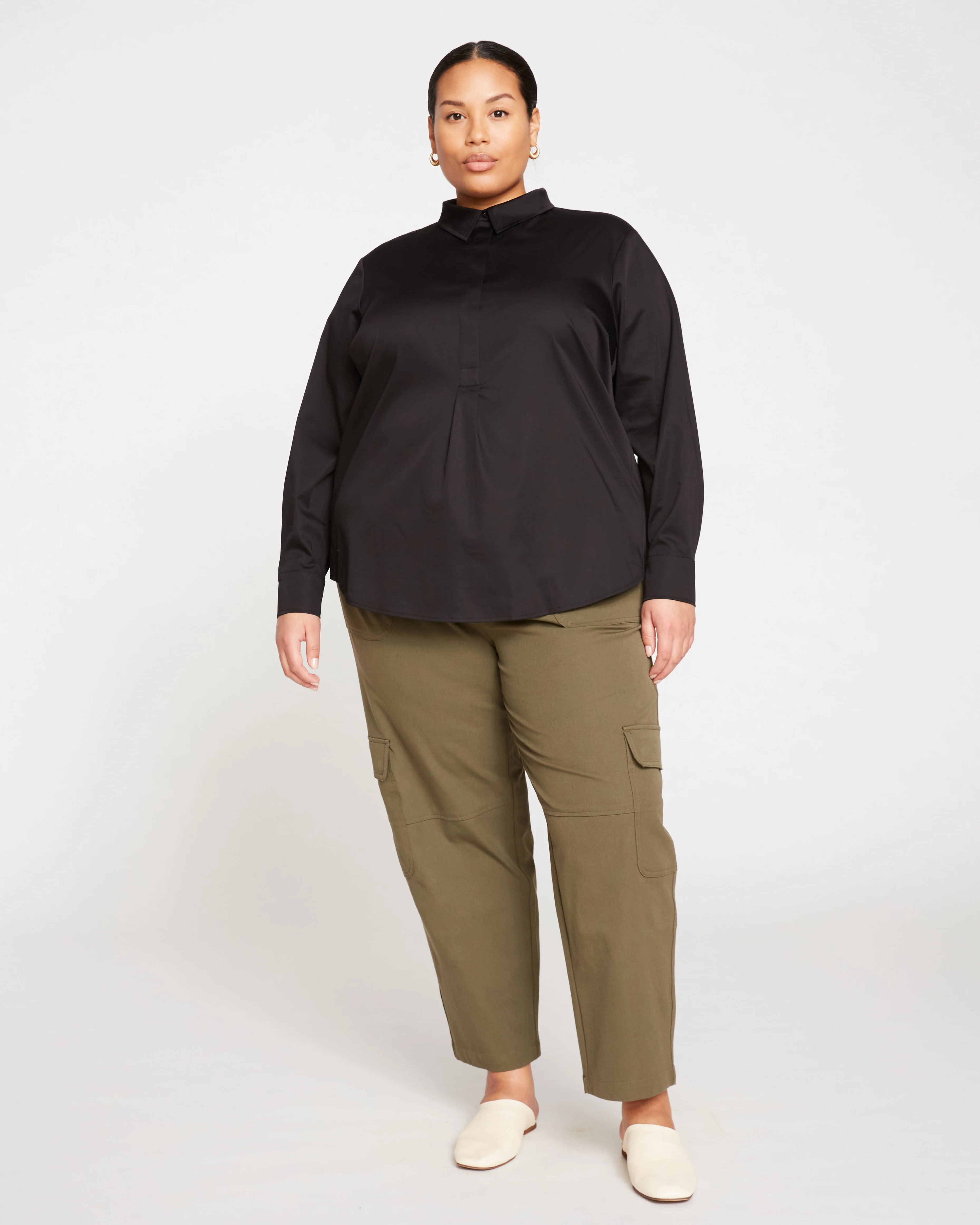 Elbe Popover Stretch Poplin Shirt Classic Fit - Black - Image 5