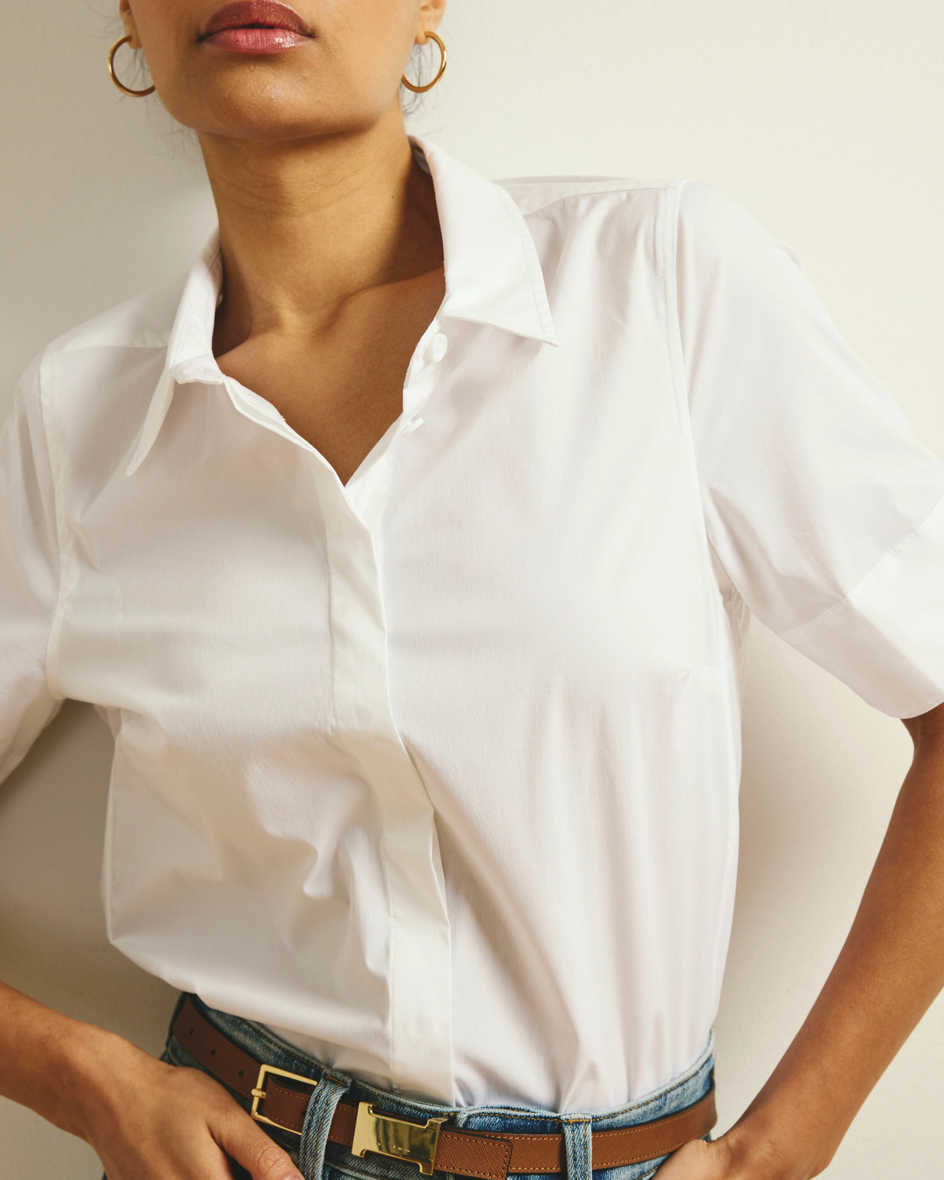 Elbe Stretch Poplin Short Sleeve Shirt - White - Image 3
