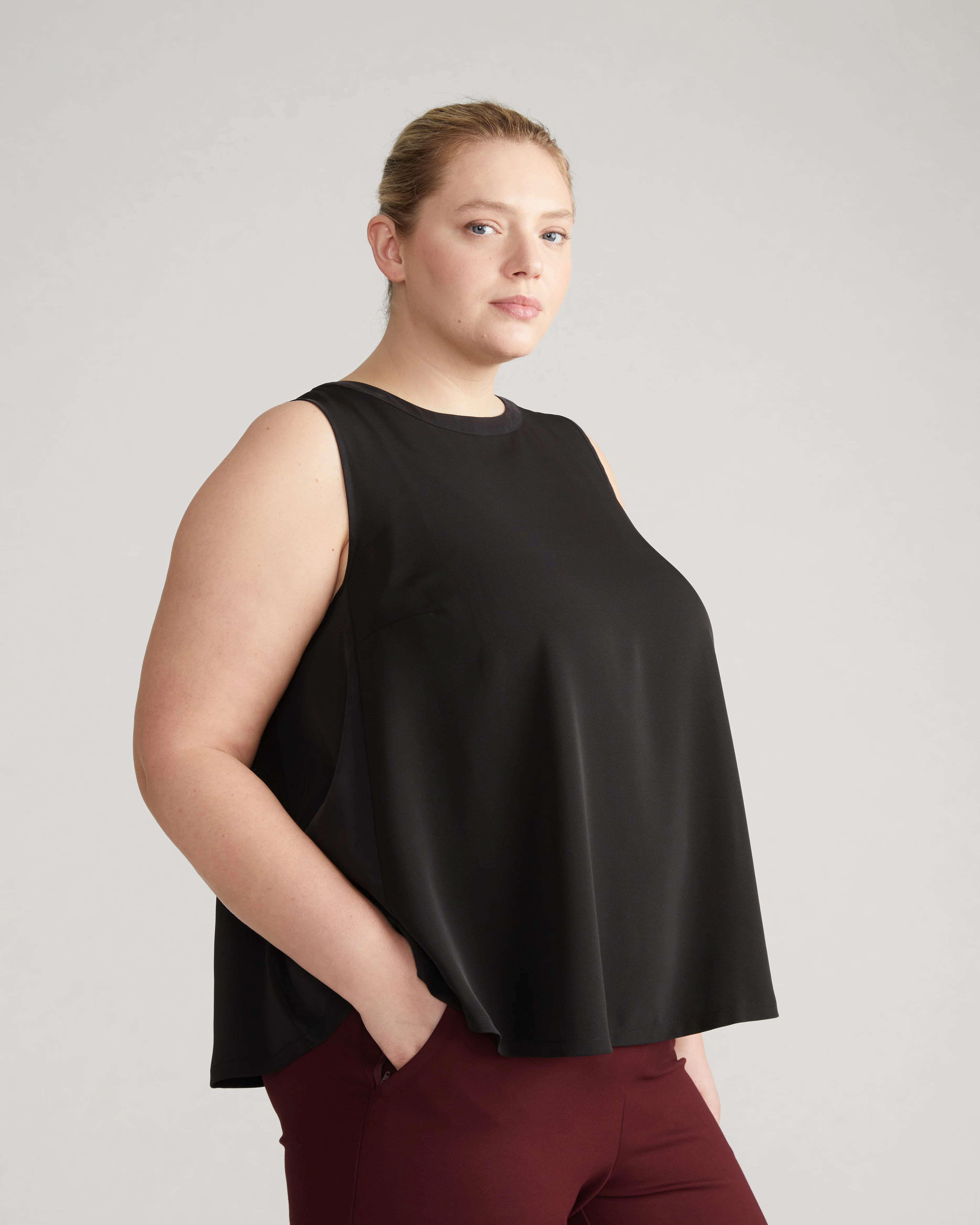 Georgette Cupro Flowy Tank - Black - Image 3