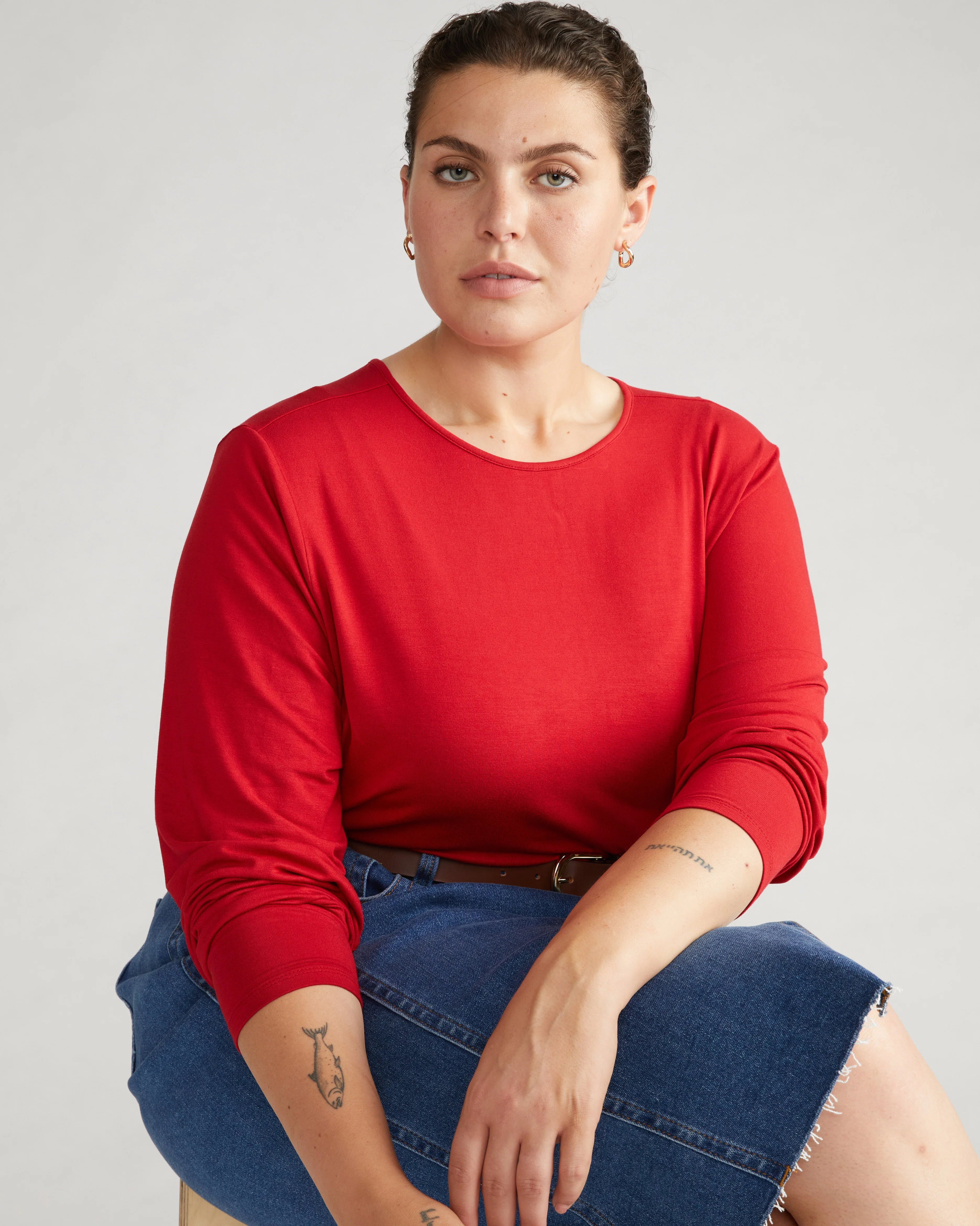 Joan Liquid Jersey Long Sleeve Top - New York Red - Image 3