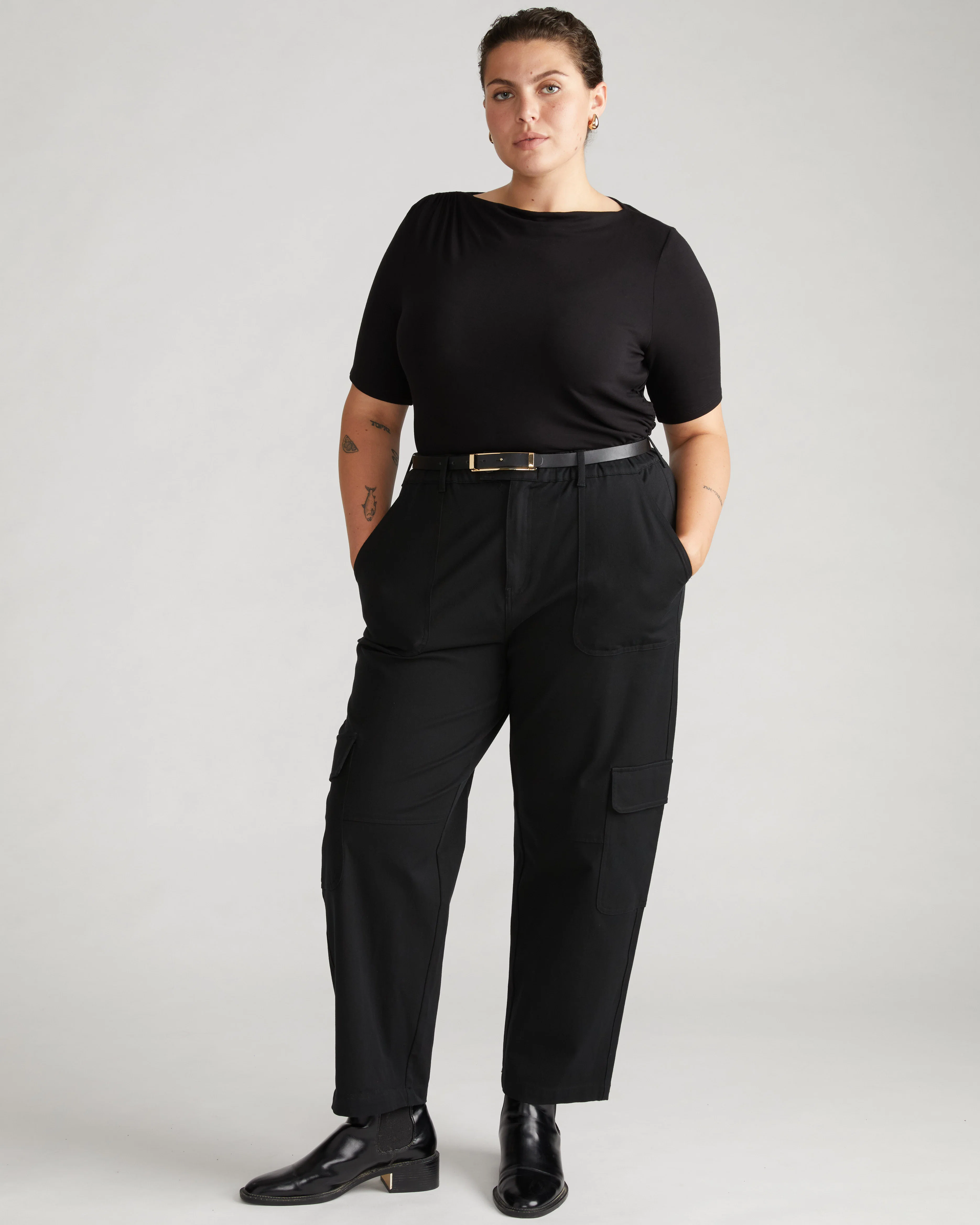 Karlee Stretch Cotton Twill Cargo Pants - Black - Image 3