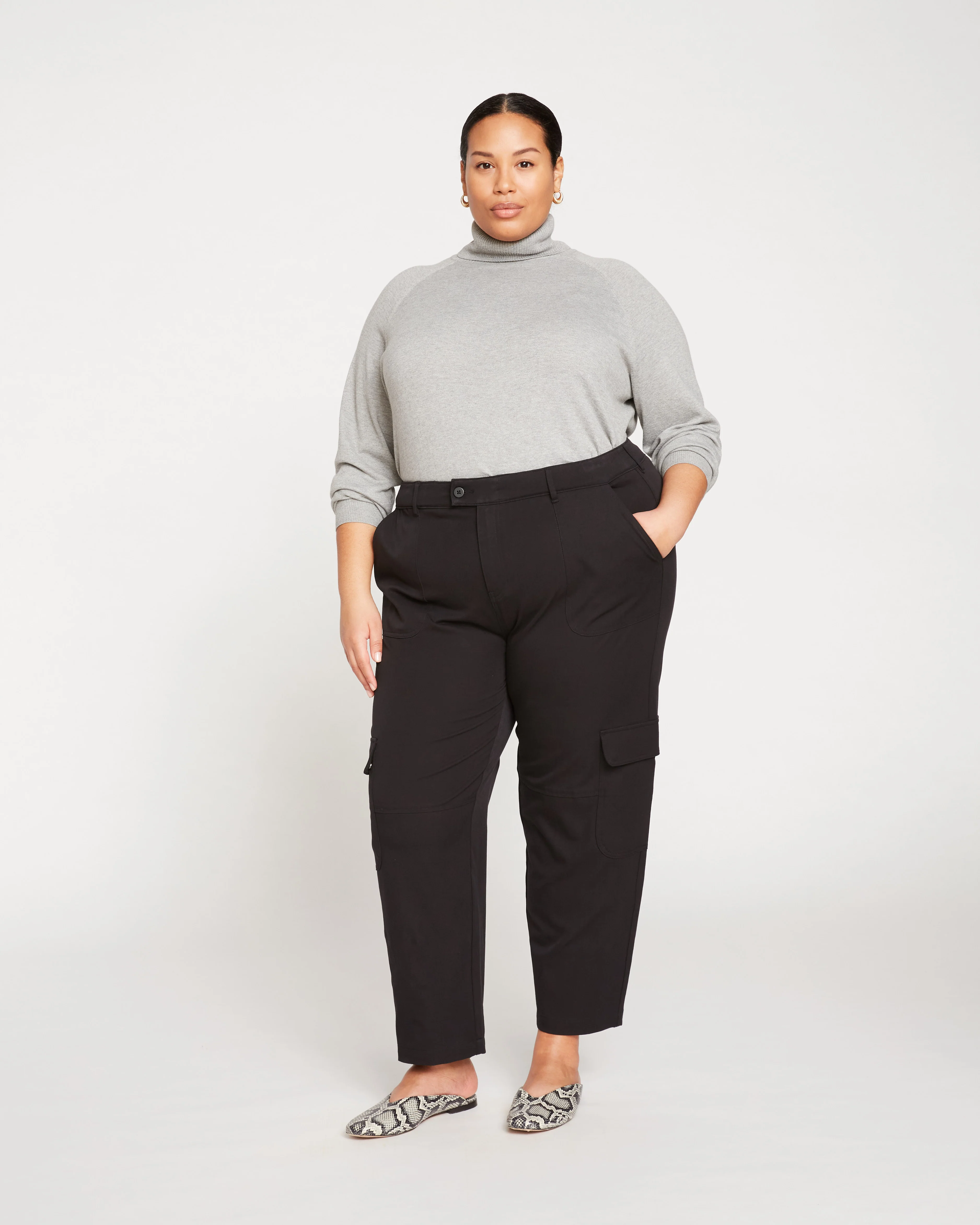 Karlee Stretch Cotton Twill Cargo Pants - Black - Image 6