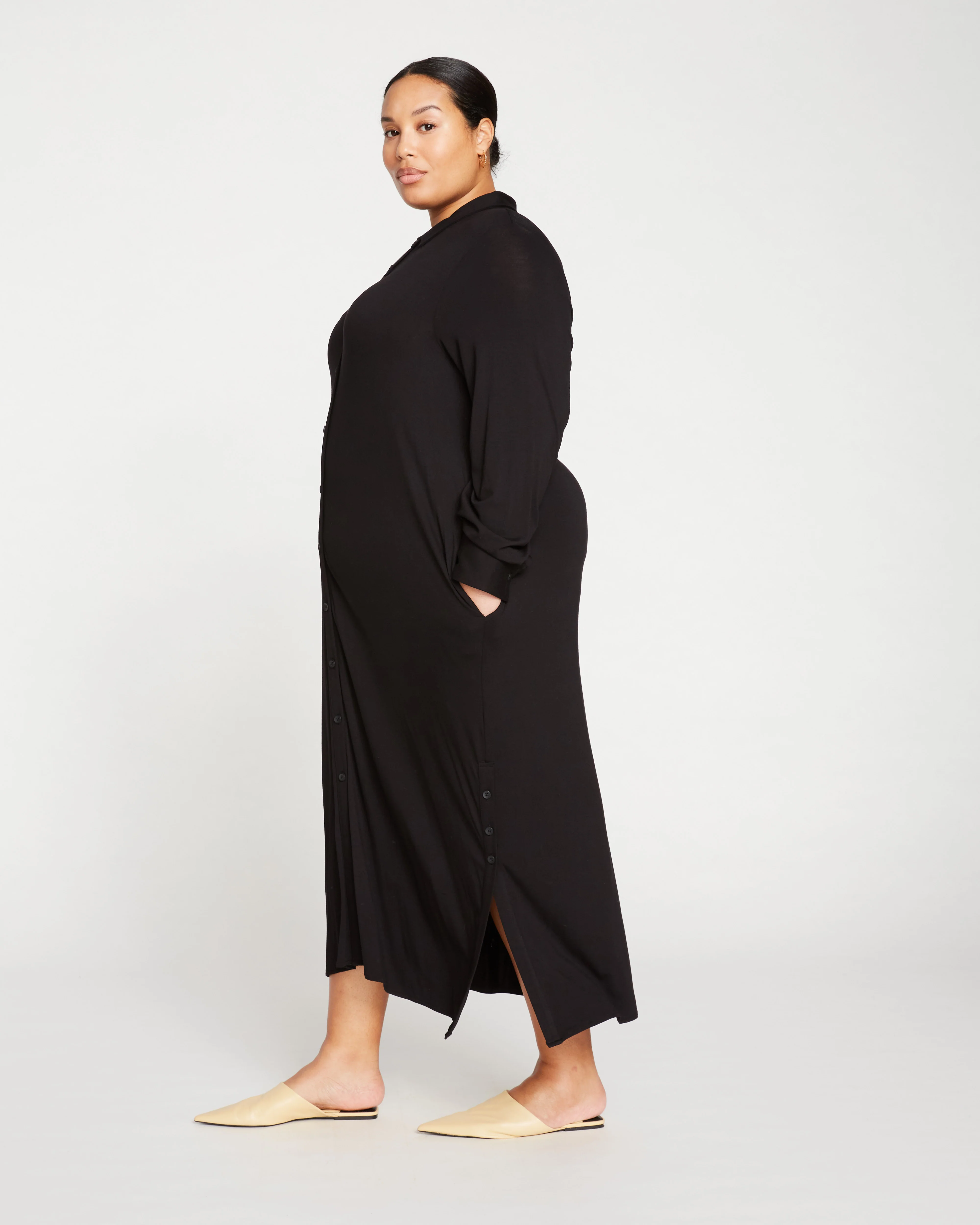 Sally Liquid Jersey Shirt Dress - Black - Image 3