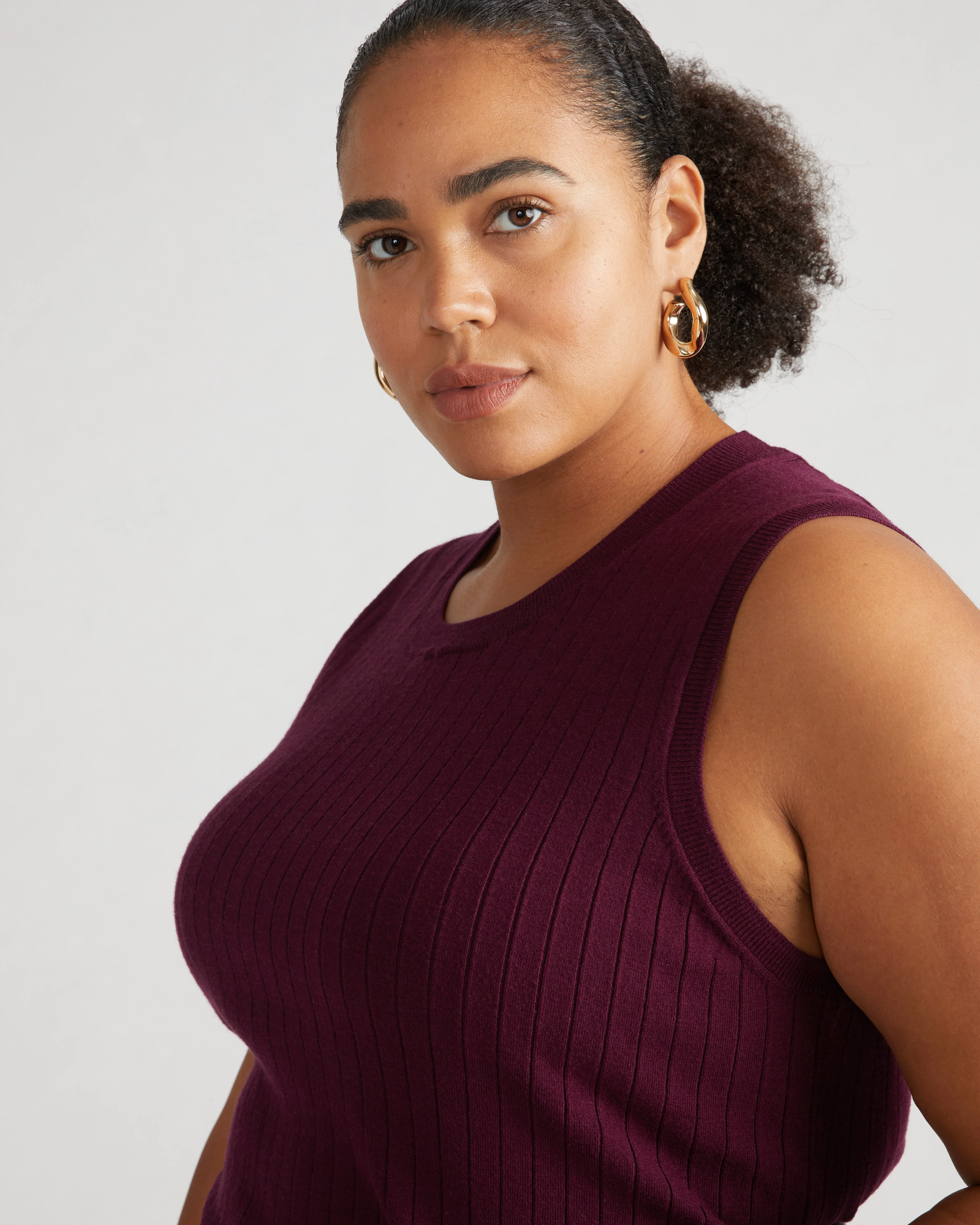 Savvy Fine Knit Sweater Shell - Black Cherry - Image 3
