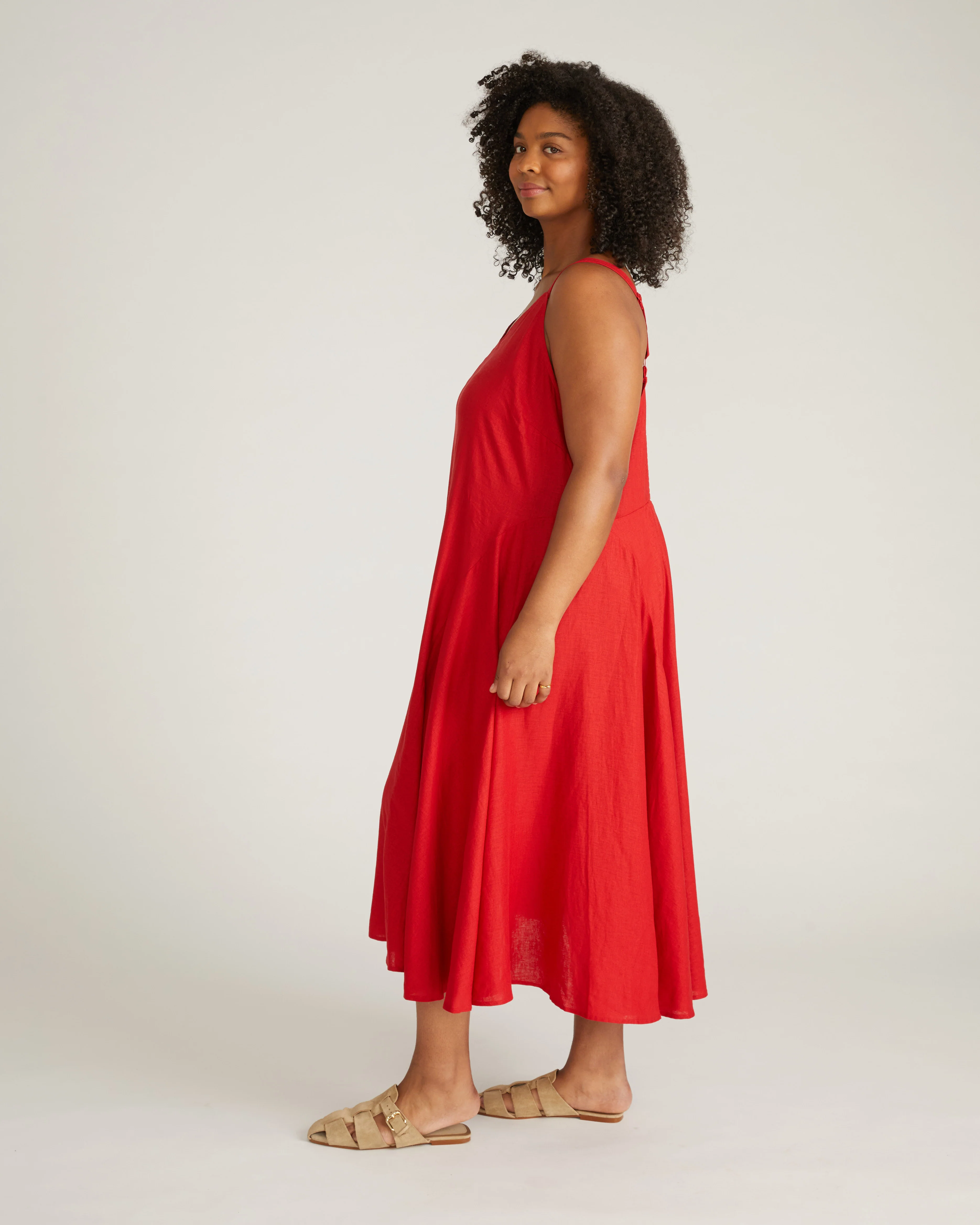Sunshower Flowy Linen Dress - Ruby Red - Image 3