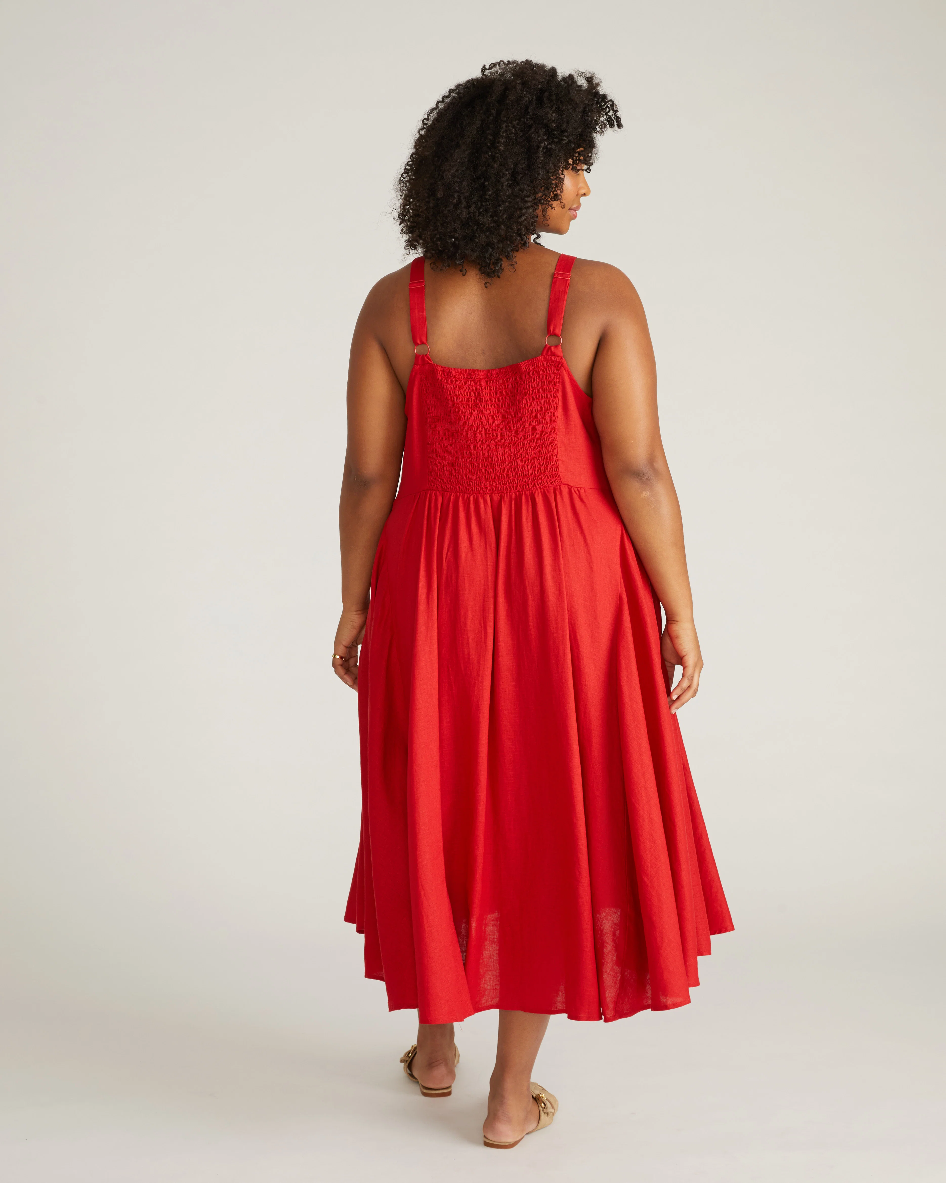 Sunshower Flowy Linen Dress - Ruby Red - Image 4